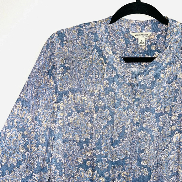 Lucky Brand Blue & Cream Paisley Print Button Front Blouse Large Women’s - Picture 3 of 10
